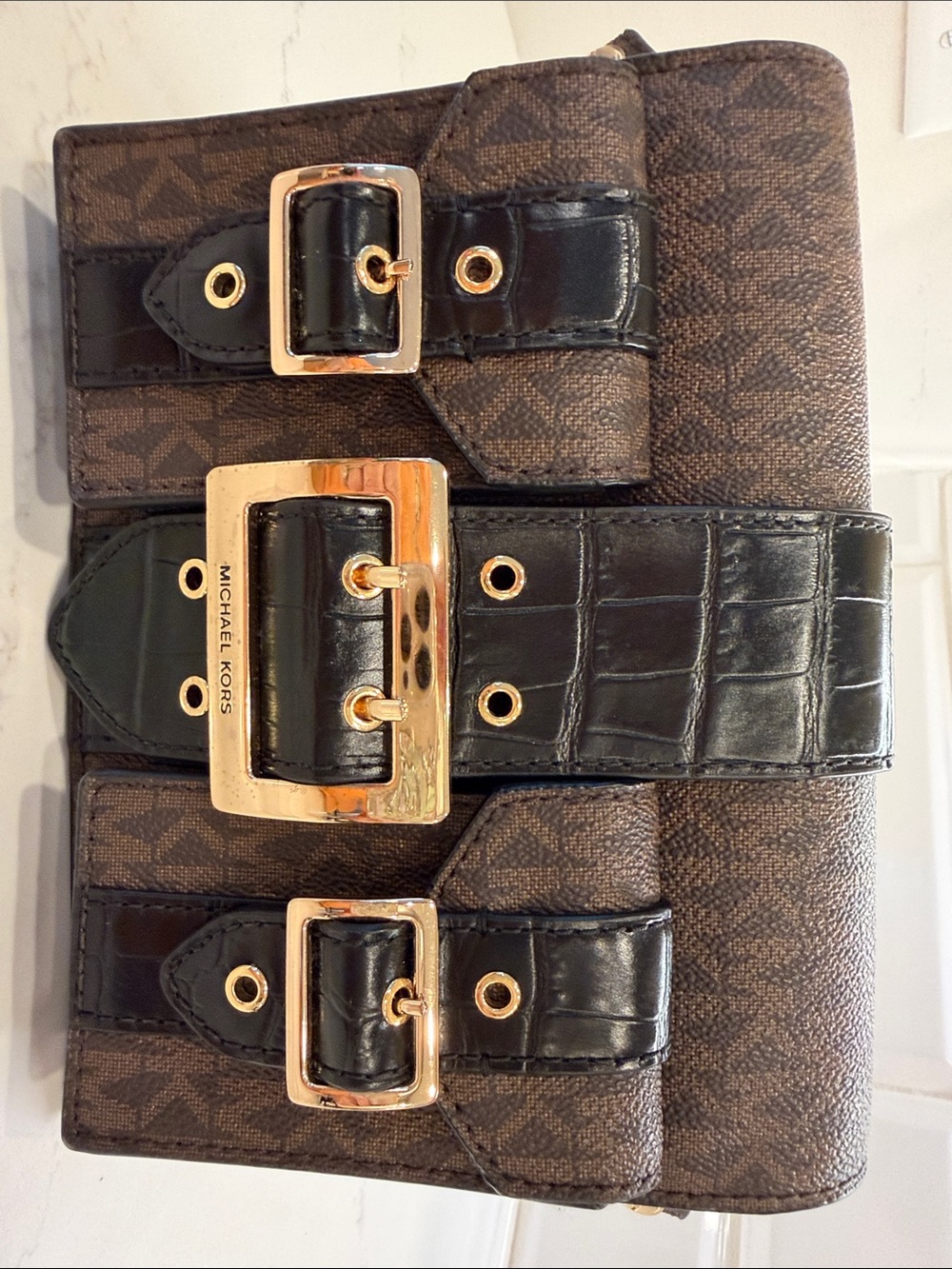 Michael Kors Brown & Black Signature Shoulder Bag with Gold Hardware - Picture 5 of 8
